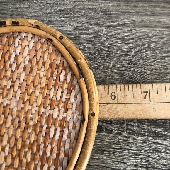 Vtg Burnt Bamboo Rattan Handheld Mirror - Picture 9 of 14